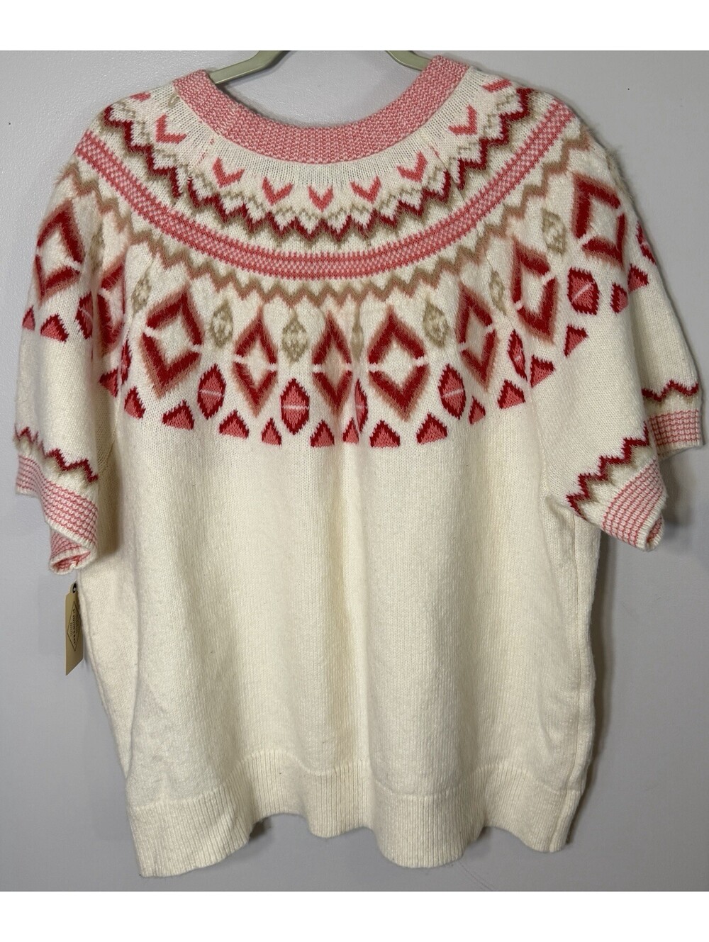 NWT St John Bay 2X Cream Fair Isle Short Sleeve Knit Pullover Plus Size Soft